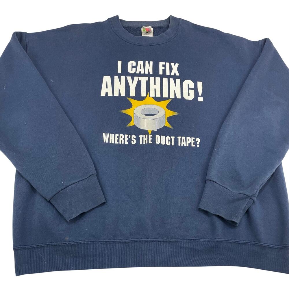 VTG Blue I Can Fix Anything Where's the Duct Tape Sweatshirt, Size XXL Funny